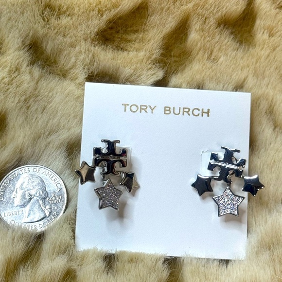 Tory Burch Silver Star and Logo Earrings - Picture 1 of 5